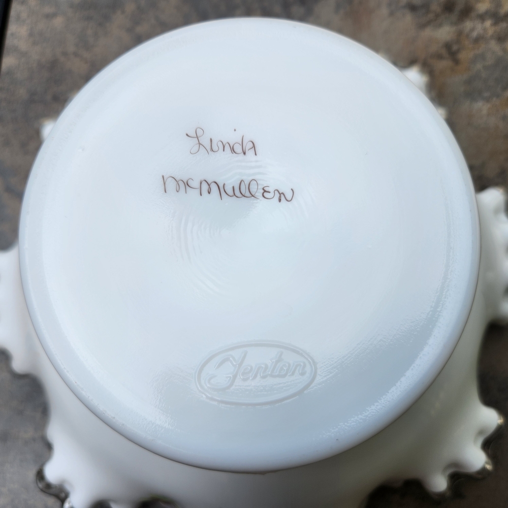 Vintage Fenton Silver Crest "Violets In The Snow" Console Bowl Signed By Artist - Picture 12 of 14